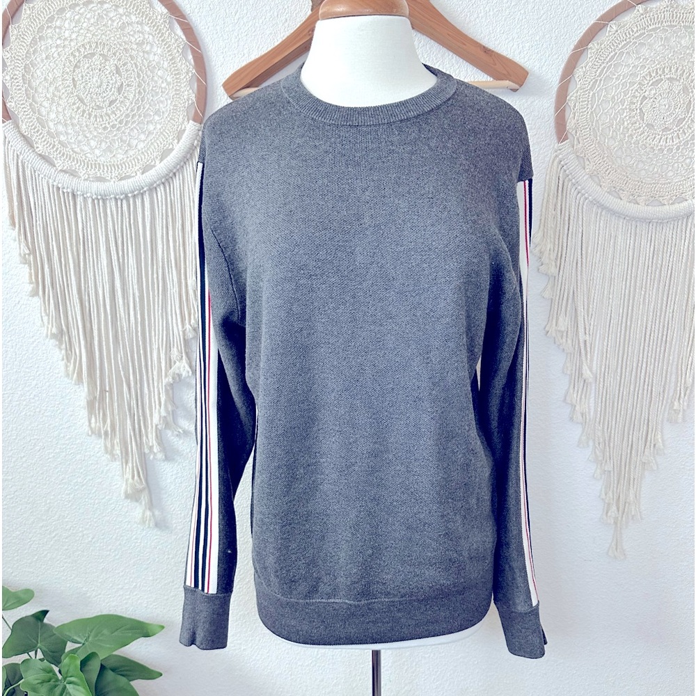 Jack & Jones core gray striped sleeve knit pullover sweater